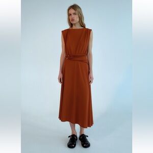 Zara Belted Midi Dress Tobacco XS